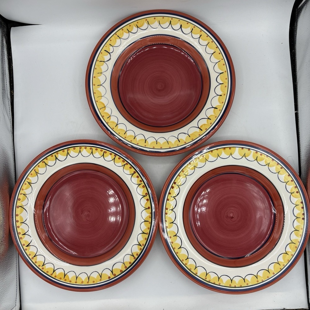 Pier 1 Dinner Plates Del Sol 10 7/8"‎ Hand Painted Earthenware Lot Set of 3